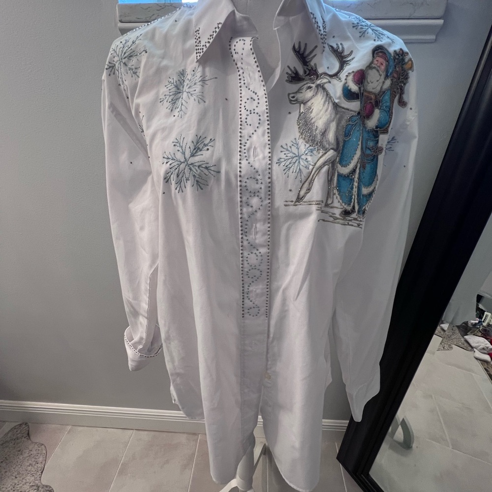 White Hand painted Santa Shirt